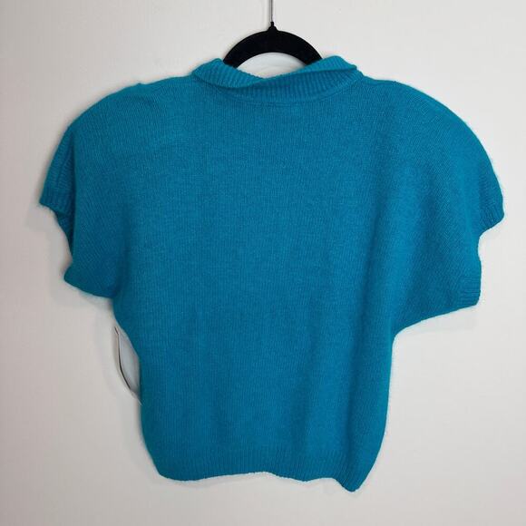 Vintage Teal Blue NEW Button Down Silk Blend Sweater Medium - Picture 6 of 8